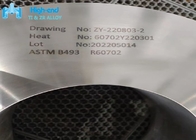 R60702 άνευ ραφής κυλημένο δαχτυλίδι δαχτυλιδιών ASTM B493 σφυρηλατημένων κομματιών ζιρκονίου